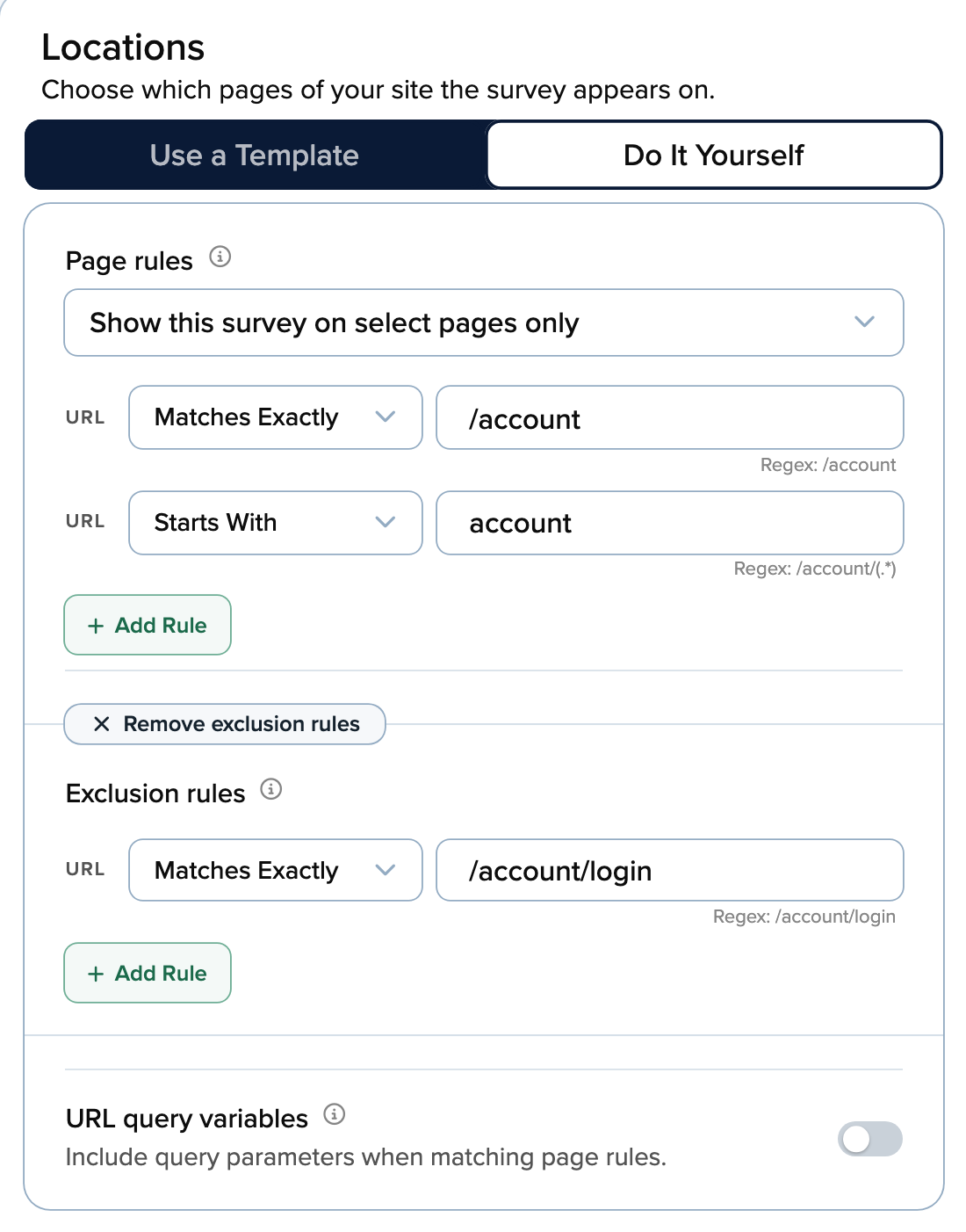 Page rules on the Locations tab
